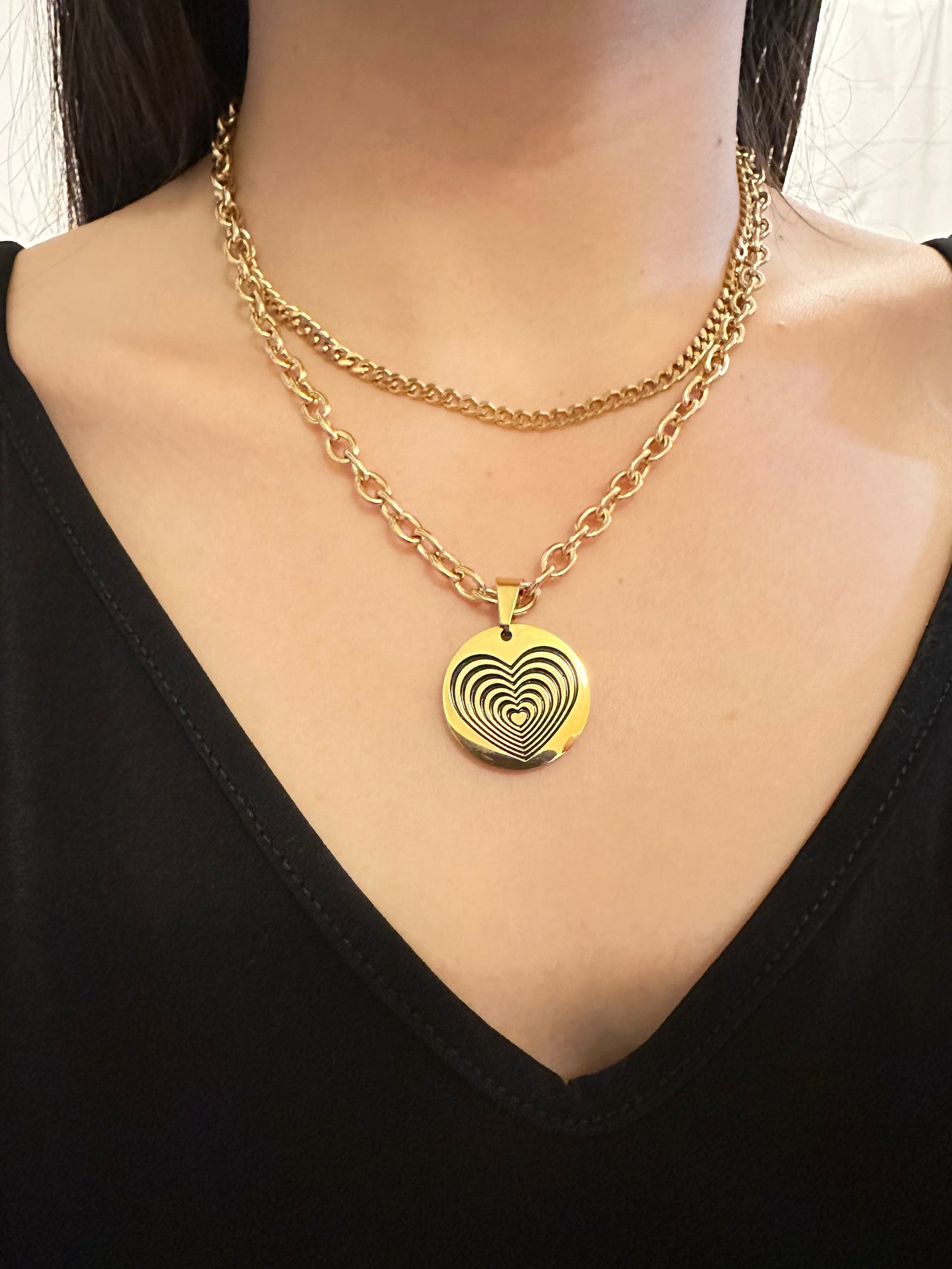 Double Heart Necklace Set